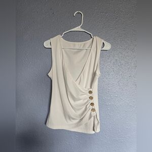 Cream Sleeveless Top with Button Detail